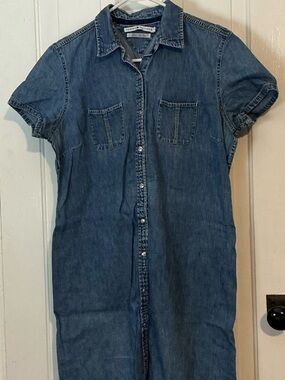 Tommy Hilfiger Blue Short-Sleeve Denim Women’s Jean Dress snap down 16 Y2K